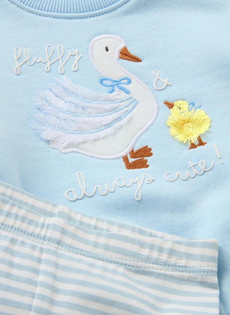 ماتلان Baby Blue 3D Duck Sweatshirt & Legging Set